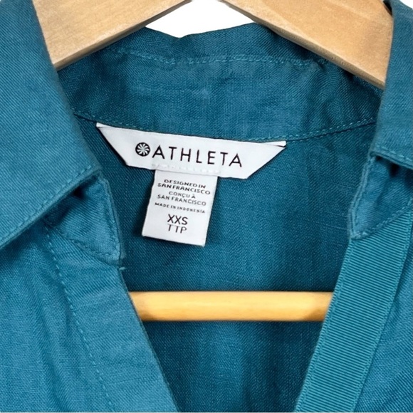 Athleta Playa Tie Front Linen Crop Top Teal Blue XXS - Picture 9 of 11